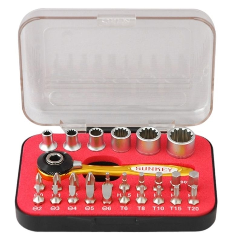 SUNKEY​ SU-3281001 SK-901B บ๊อกชุด​ รู1/4" และดอกไขควง​ 27​ ตัวชุด