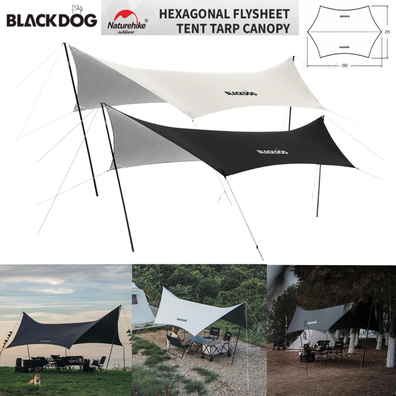 Naturehike BlackDog Tarp Oxford 150D PU/Sillver Cloth ฟรายชีท ทาร์ป พร้อมอุปกรณ์ครบชุด (พร้อมกาง)