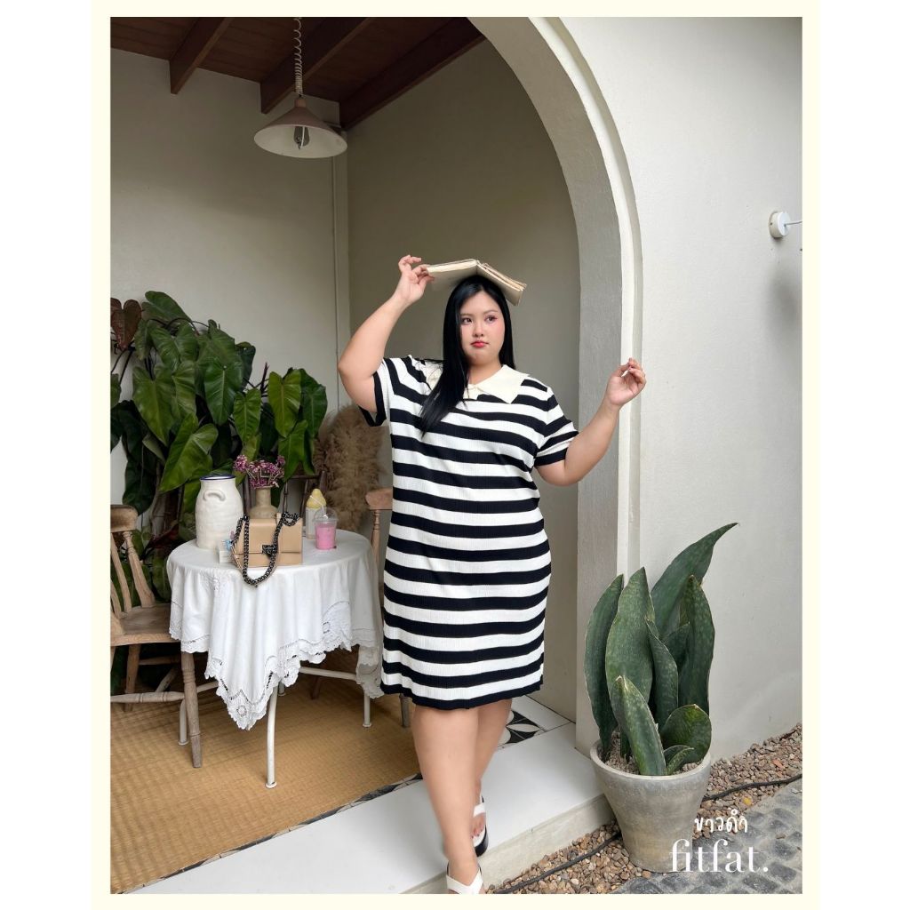ลด 40.- code FITFATNEW KOL Dress ชุดเดรสสำหรับสาวอวบ ที่ใส่แล้วฟีลสบาย สไตล์เกาหลี เนื้อผ้านิ่มยืด ปกใหญ่ลุคคิ้วท์