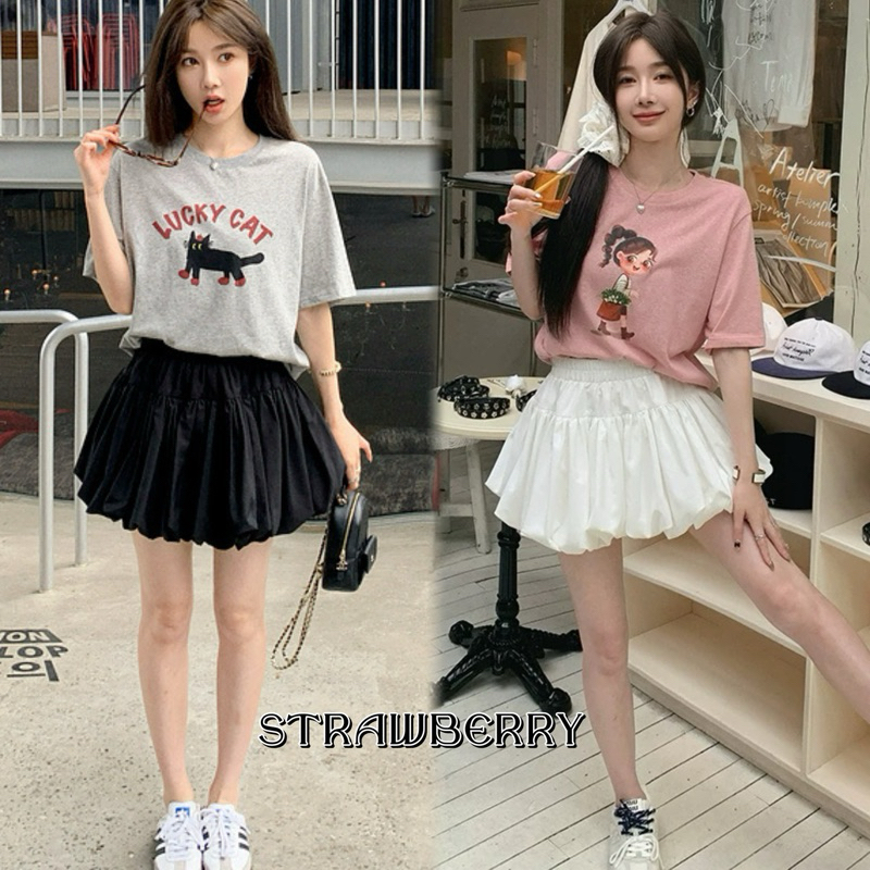 STR พร้อมส่ง💕กระโปรงสั้นผู้หญิงทรงพองๆ กระโปรงบอลลูน ผ้ายืดเซ็กซี่เอวสูง แฟชั่นทรงเอ  มีซักใน สไตล์ฝรั่งเศส ชุดไปทะเล