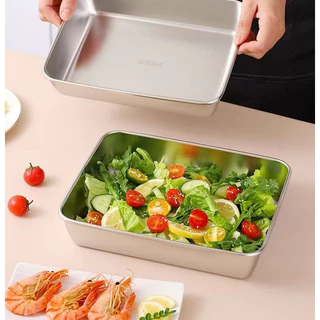 UTENSILS กล่องใส่ของ ถาดใส่ของสแตนเลสอเนกประสงค์ ทรงสี่เหลี่ยม มีฝาปิด