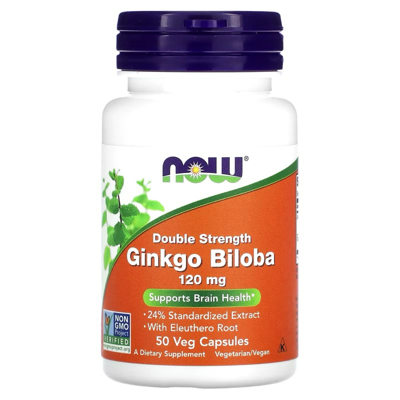 แปะก๊วย Now Foods Ginkgo Biloba Double Strength 120 mg, 50 Veg Capsules