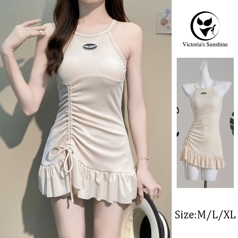 Victoria's Sunshineชุดว่ายน้ําวันพีช ชุดว่ายน้ำกระโปรง ผูกคอ มีฟองน้ำ สไตล์เซ็กซี่ เก็บหุ่นเข้าทรง#0450