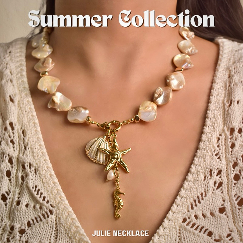 JULIE NECKLACE [ โค้ดลด 5%] สร้อยเปลือกหอยธรรมชาติ จี้ปลาดาว วัสดุ สแตนเลส ไม่ซีดจาง ใส่สบาย สไตล์ฤดูร้อน