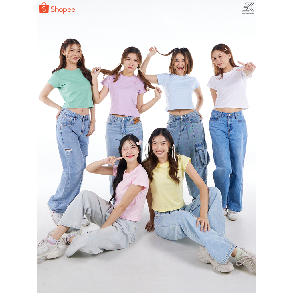 Expogarment เสื้อยืด เบบี้ที Baby Tee พาสเทล แขนสั้น คอกลม ครอป เอวลอย CROP T-shirt ผ้าคอตตอน Pastel