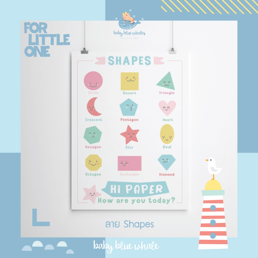 Baby Blue Whales โปสเตอร์เด็ก รูปทรง ใส่ชื่อได้ / Personalized Shapes Poster [Pre-Order รอสินค้า 7-14 วัน] ราคา ถูกที่สุด ดีลบีเคเค แกลเลอรีภาพที่ 7