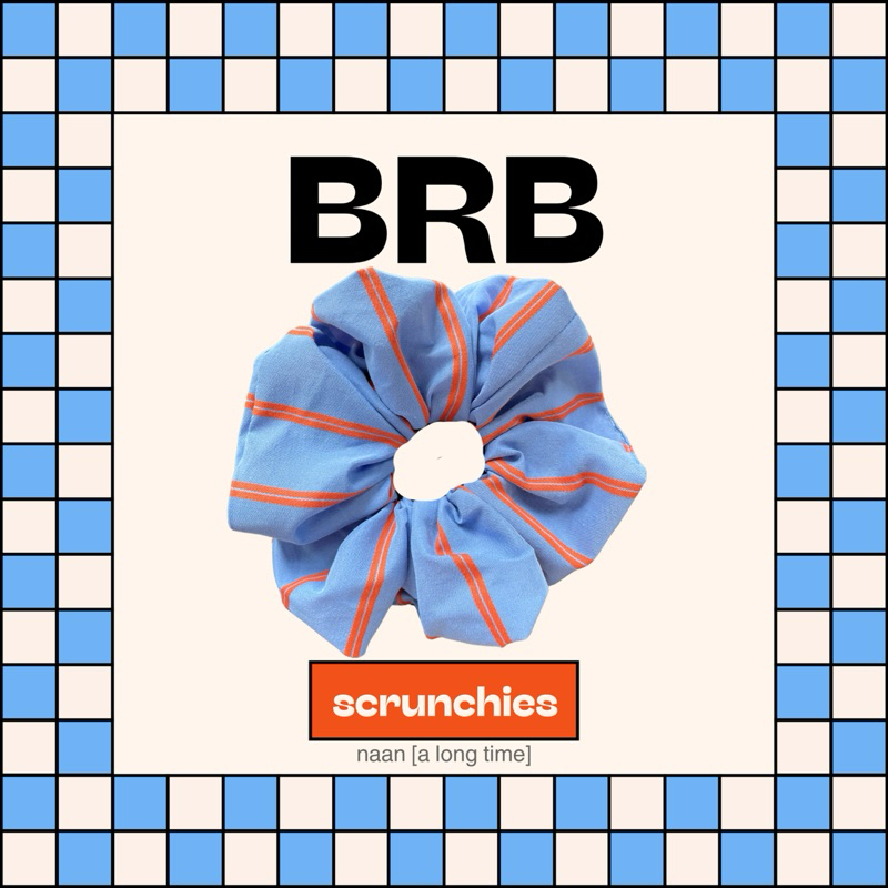 [ร้านเปิดใหม่] Hair Scrunchies ผ้าคอตตอนผสม คุณภาพดี รุ่น BRB ไซส์ XL สีฟ้า-ส้ม | by naan [a long ti