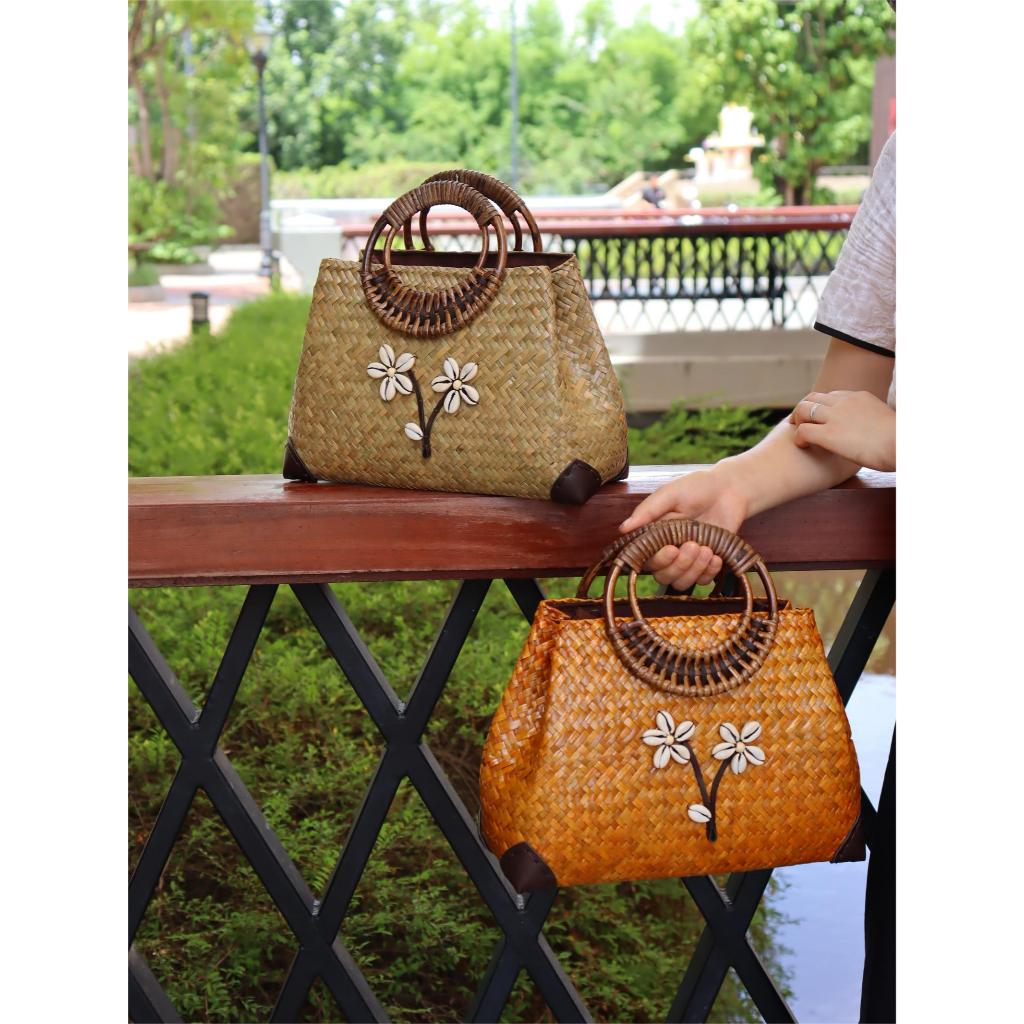 กระเป๋าสาน กระจูด กระเป๋าแฮนด์เมด handmade มีให้เลือกสองขนาด มี2สี กระเป๋าถือ มีซิป
