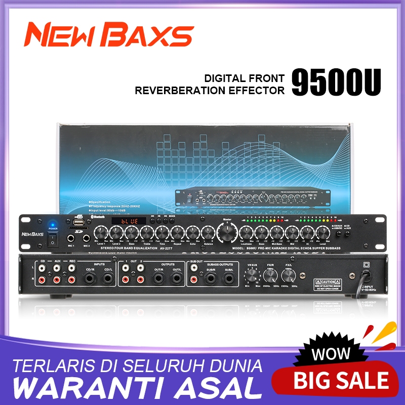 NEW BAXS U9500 ระดับคาราโอเกะปรีเอฟเฟ็กเตอร์เสียงสะท้อนปลั๊กดิสก์ U ไมโครโฟนบลูทูธ K เพลงมืออาชีพฟังก์ชั่นป้องกันเสียงห