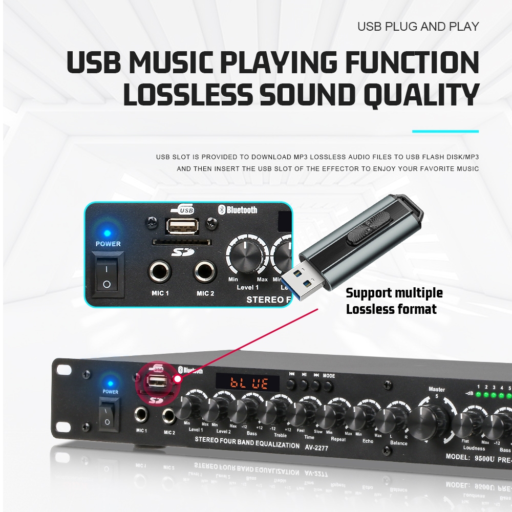 NEW BAXS U9500 ระดับคาราโอเกะปรีเอฟเฟ็กเตอร์เสียงสะท้อนปลั๊กดิสก์ U ไมโครโฟนบลูทูธ K เพลงมืออาชีพฟังก์ชั่นป้องกันเสียงห
