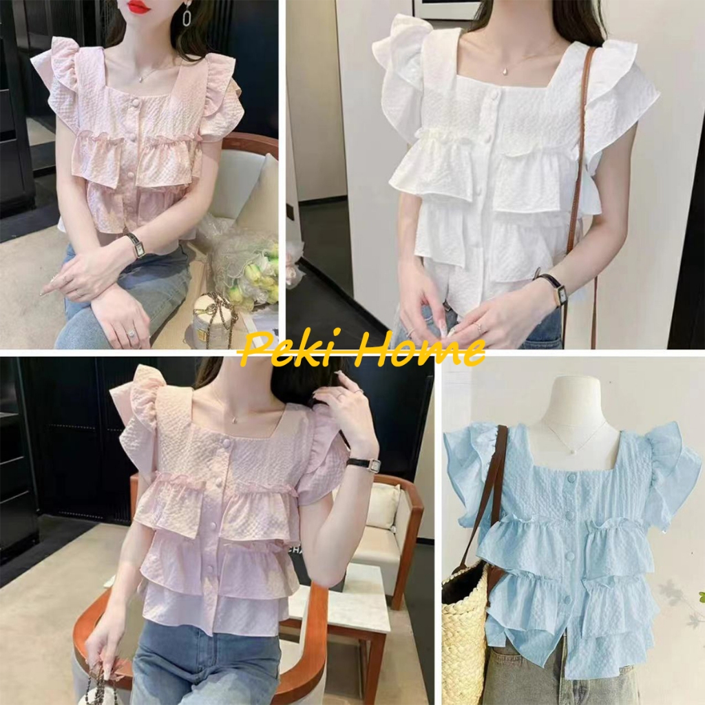 เสื้อเปิดไหล่แขนสั้นสไตล์ฝรั่งเศส ใหม่ล่าสุด คอเหลี่ยม