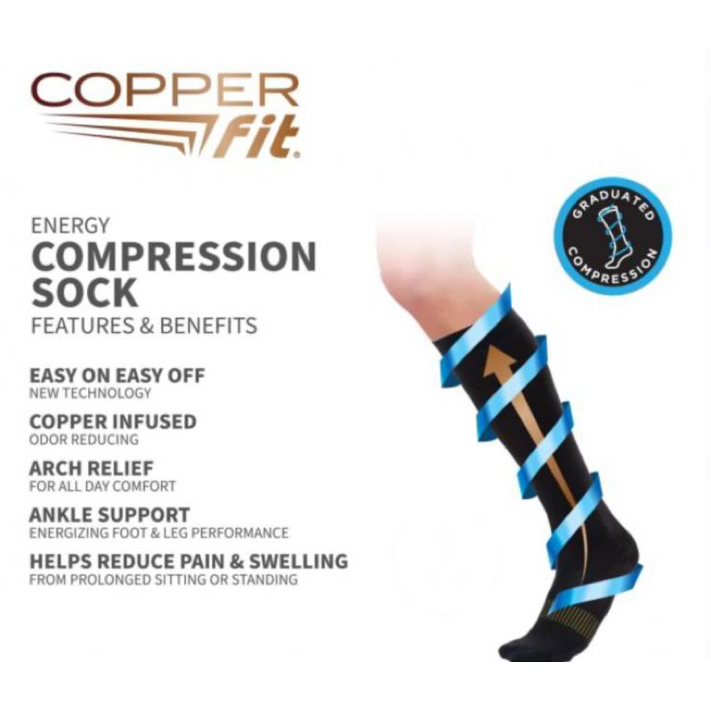 (ส่งฟรี) Copper fit Sock ถุงเท้าเพื่อสุขภาพลดปวดเมื่อย 1 คู่ 2 ชิ้น
