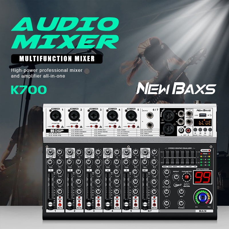 NEW BAXS K700 Mixer Professional 100%เสียงก้องเอฟเฟกต์ใหม่เครื่องจักรบ้าน Built -in BluetoothUSB/99D