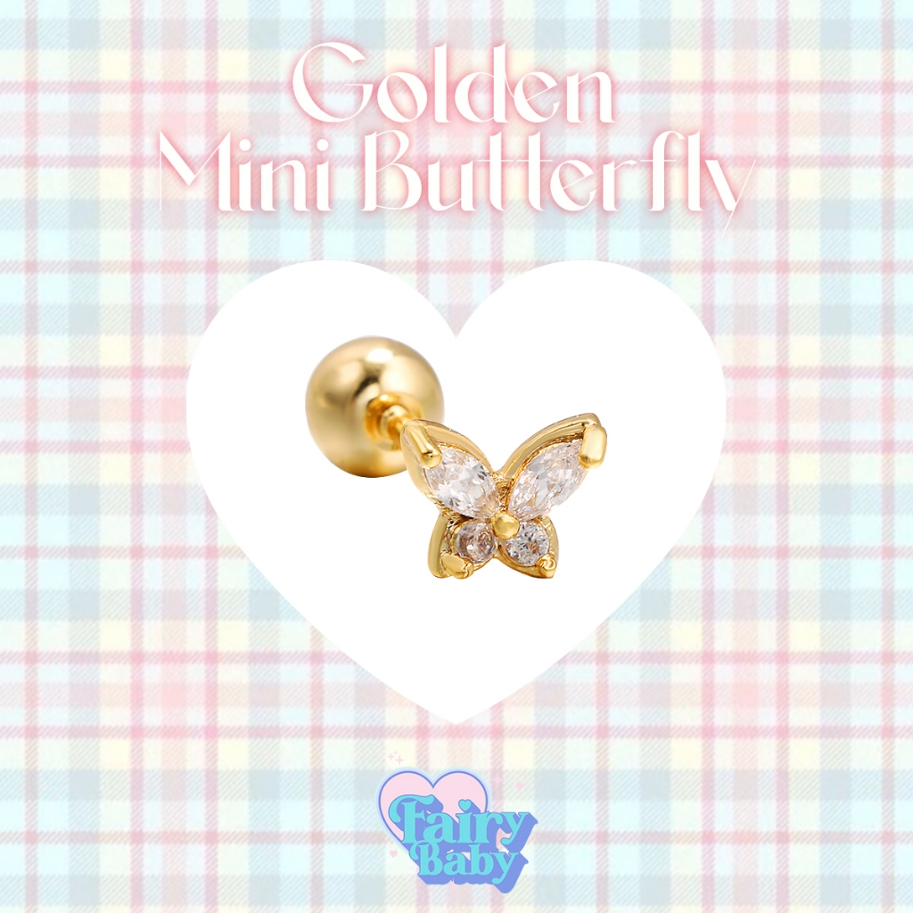 Fairybaby จิว Golden mini butterfly (1 ชิ้น) จิวหู จิวต่างหู สีทอง รูปผีเสื้อ จิ๋ว ไซส์มินิ น่ารัก (J1-056)
