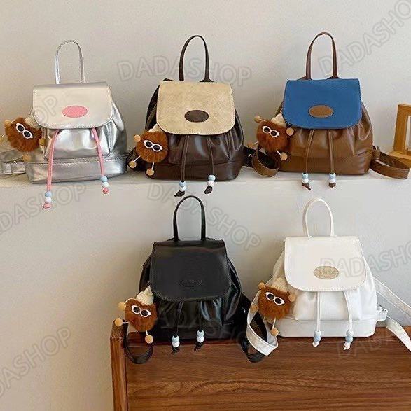กระเป๋าเป้สะพายหลังแฟชั่นสำหรับผู้หญิง 👜37136 ดีไซน์สไตล์มินิมอลสุดน่ารัก โดดเด่นด้วยสีตัดกันที่ลงตัว ผลิตจากวัสดุ PU