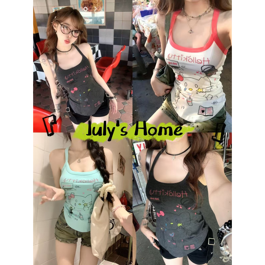 เสื้อครอปกล้าม เสื้อสายเดี่ยว ทรงเข้ารูป หวานน่ารัก เซ็กซี่เบาๆ #J2200