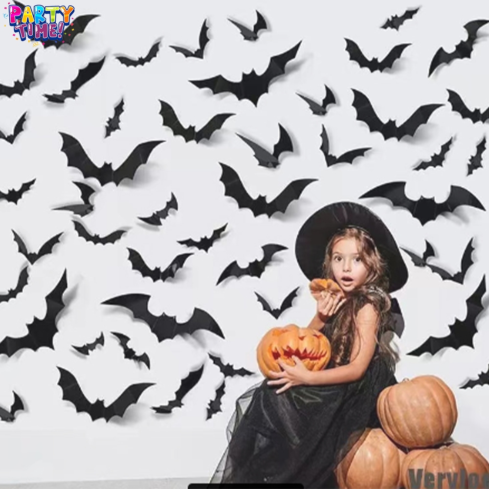 ซื้อ Big Party  🎃🎃ฮาโลวีน PVC ค้างคาวสติกเกอร์ 3D รูปแบบสีดำ, อุปกรณ์ประกอบฉากฉลองปาร์ตี้วันหยุด ตกแต่งฮาโลวีน（1แพ็คมี12ชิ้น）