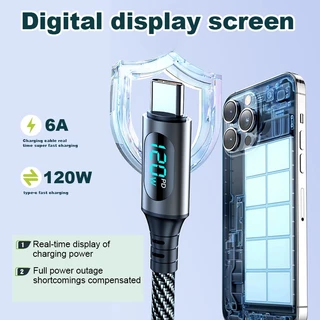 MEEGOO สายชาร์จเร็ว type c 120W 6A จอแสดงผลเรียลไทม์ สายเคเบิลCharging cable ถ่ายโอนข้อมูลได้