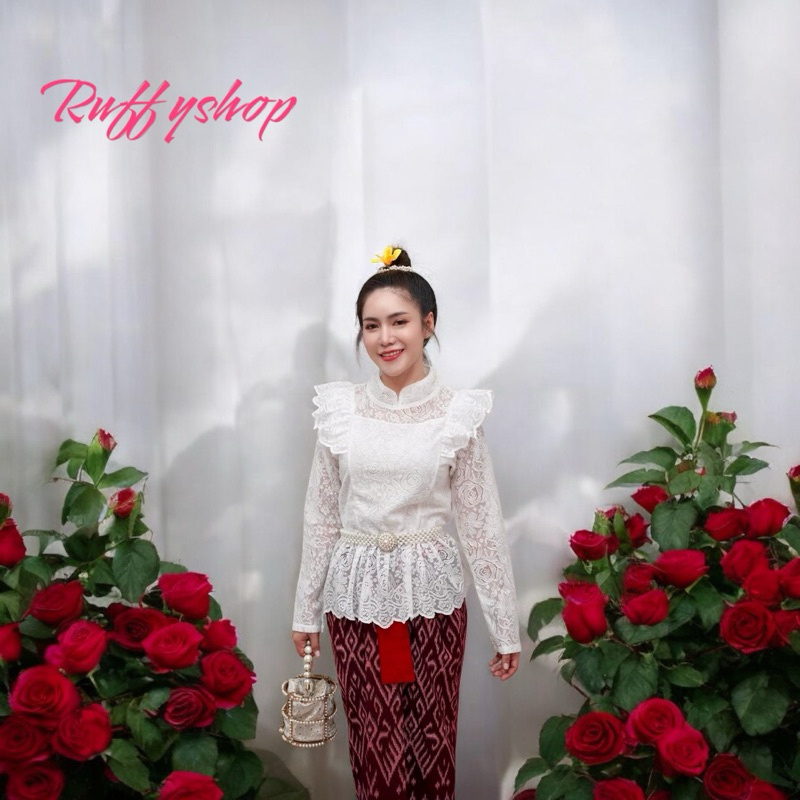 เสื้อลูกไม้ รุ่นปีกแขนยาวใส่ทำบุญ