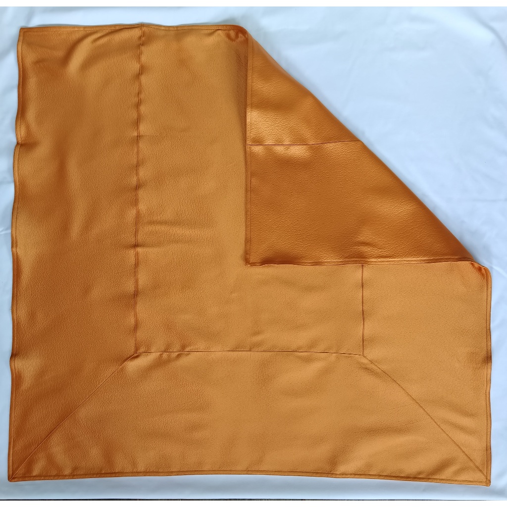 #ผ้าปูรองนั่งพระ ผ้าหนังเทียมลายชามัวร์ (พรีเมี่ยม)สีแก่น สีพระราชนิยม สีส้ม  ผ้านิสีทนะ สำหรับพระสงฆ์