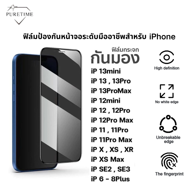 ฟิล์มกันเสือก iphone ฟิล์มกันเสือก iPhone7-13 แบบ28° ฟิล์มกันรอย iphone 2.5D สัมผัสลื่น iphone 11 ip