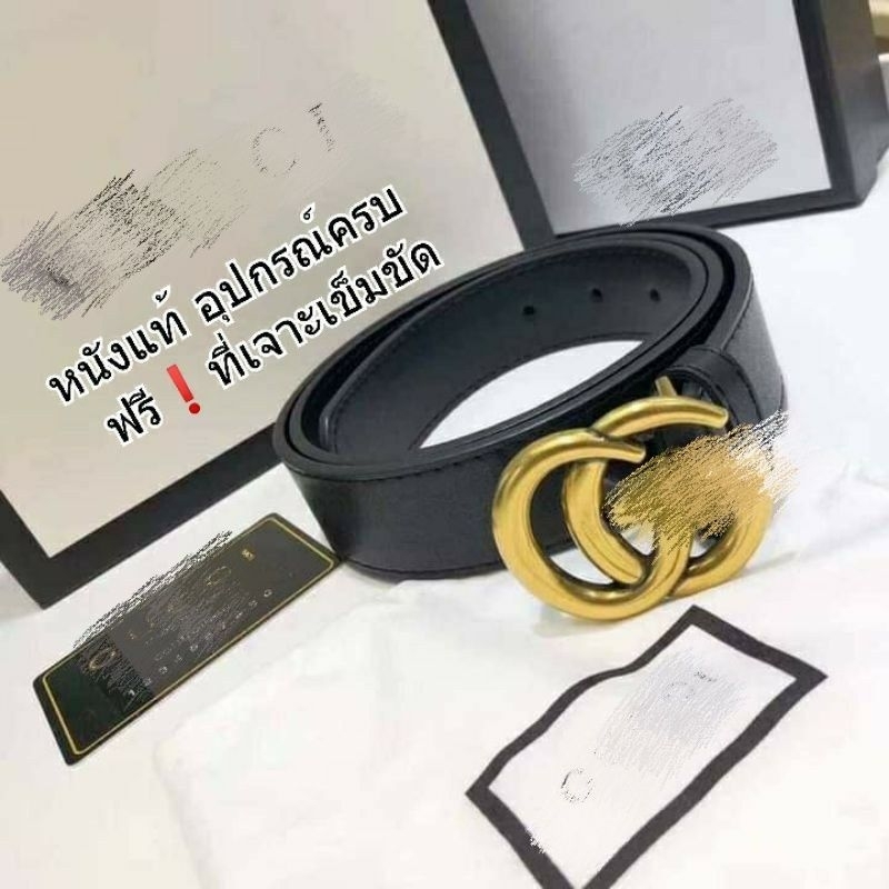 พร้อมส่ง (เก็บโค้ดในวิดิโอ) เข็มขัด เข็มขัดผู้หญิง พร้อมกล่องใหญ่ กุชชี่ หัวโลหะสีทอง แฟชั่นสุดปัง