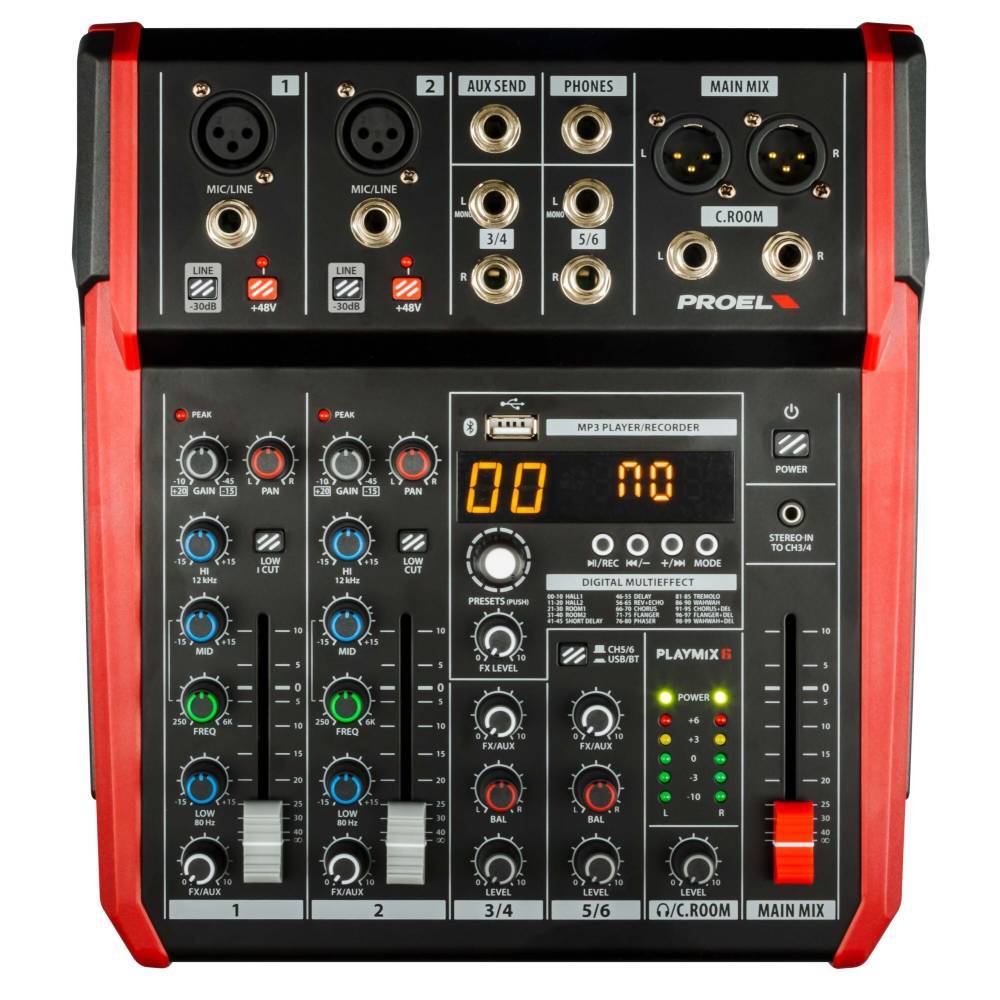 PROEL PLAYMIX6 อนาล็อกมิกเซอร์ (มีช่องเสียบไมค์ 2 ช่อง)