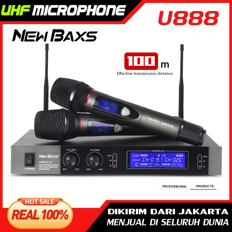 NEW BAXS U888 ไร้สาย ไมโครโฟน One for Two 2 Handheld ไมโครโฟน ระยะรับ 100M UHF FM KTV Bar Party Band