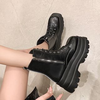 🔥รองเท้าพื้นหนาเพิ่มความสูง 9 ซม รองเท้าสั้นสไตล์อังกฤษพื้นห…