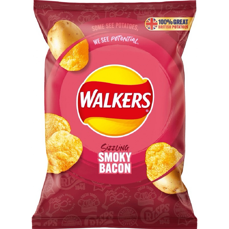 Walker Smoked Bacon/Pickled Onion/Ready Salted/Tomato Ketchup Potato Crisps Flavor 32.5 g. วอคเกอร์