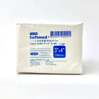Longmed Softmed ผ้าก๊อซฝ้าย 100% ห่อบรรจุ 100 แผ่น ซอฟท์เมด Gauze Swabs 8-ply