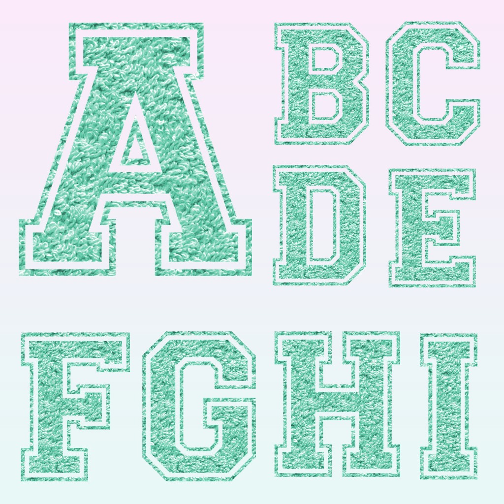 ตัวรีดติดผ้าอักษร  A - Z ฟ้อนต์  ลายเหมือนผ้าขนฟู สีเขียวมินต์ รีดง่ายรีดติดทุกเนื้อผ้าตัว