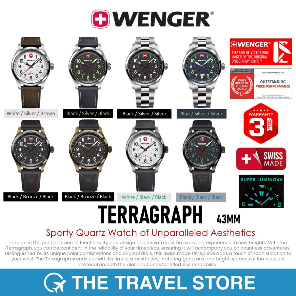 Wenger TERRAGRAPH 43mm Sporty Quartz Watch of Unparalleled Aesthetics นาฬิกา สวิสฯ