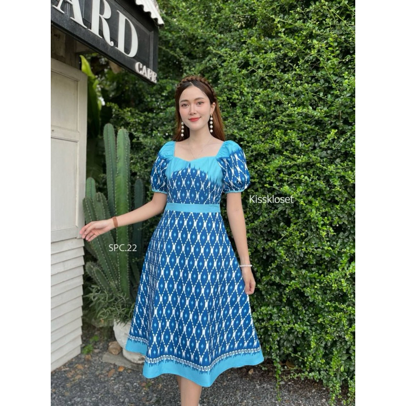 ชุดเดรสผ้าไหมญี่ปุ่น พิมลาย คอหัวใจ.SPC22(อก32-40)