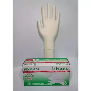 ถุงมือยางธรรมชาติ แบบไม่มีแป้ง สำหรับตรวจโรค บรรจุ 100 ชิ้น/กล่อง แบรนด์โปรแซม