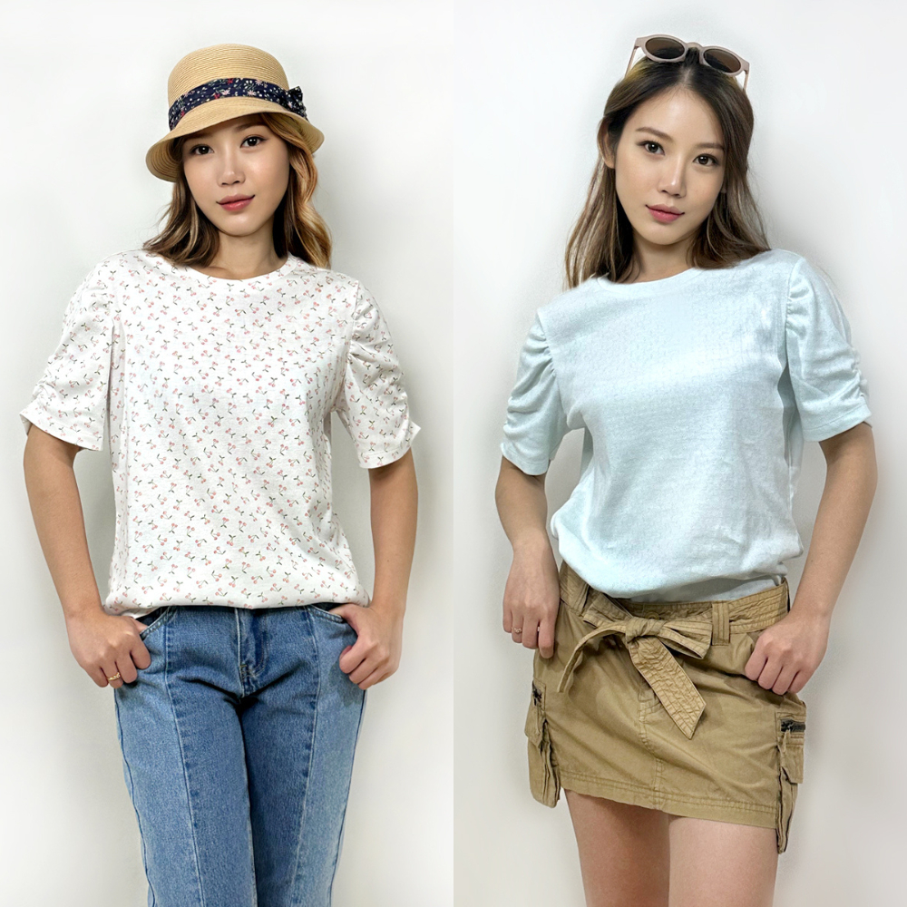 Blue Corner เสื้อยืดแขนสม็อค 2 สี Wrinkled Short Sleeves T-Shirt