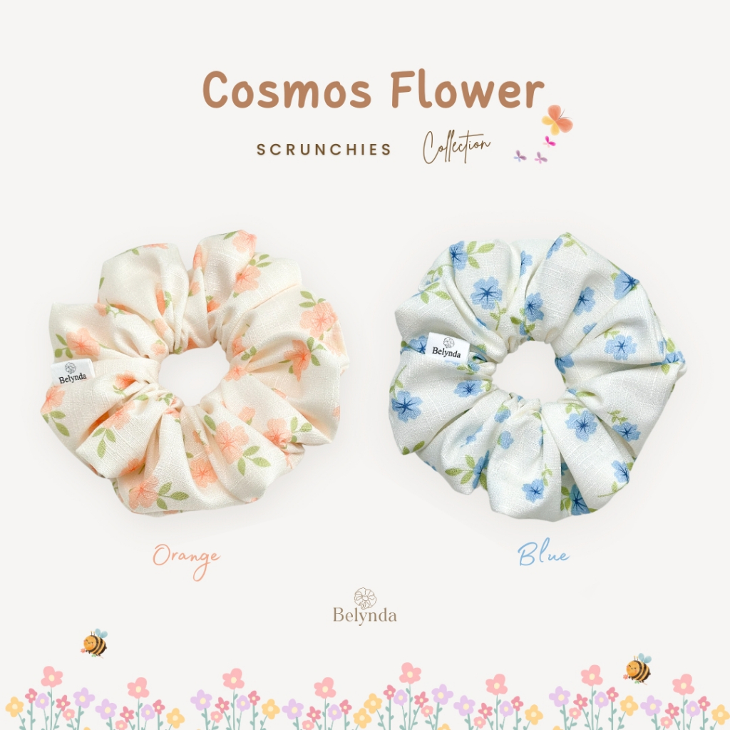 Belynda Scrunchies Cosmos flowers Regular / Large ยางรัดผมโดนัท ลายดอกไม้ ดอกคอสมอส