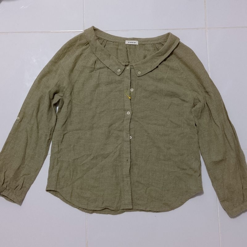 1323 เสื้อผ้าแฟชั่น เสื้อมือสอง แต่งคอปกน่ารัก สีเขียว อก 36 ไซส์ s-m