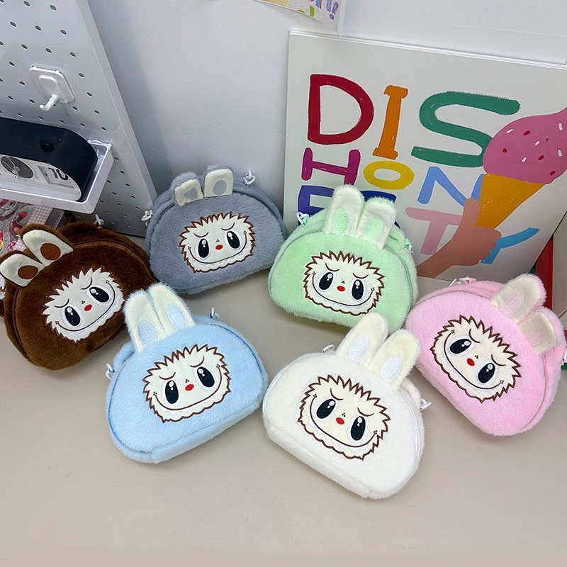 (พร้อมส่ง)Su207-COD Keepin กระเป๋าสะพายลายการ์ตูน, Soft Kawaii Labubu Plush Crossbody Bag, Cute Japanese Anime Doll Hand