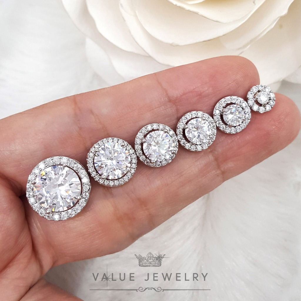 ต่างหูแป้น เพชรกลม ล้อมคริสตัล 6ขนาด ValueJewelry ER0200 ER0033 ER0058 ER0573 ER0574 ER0724 ER0150 ER1032 ER0113