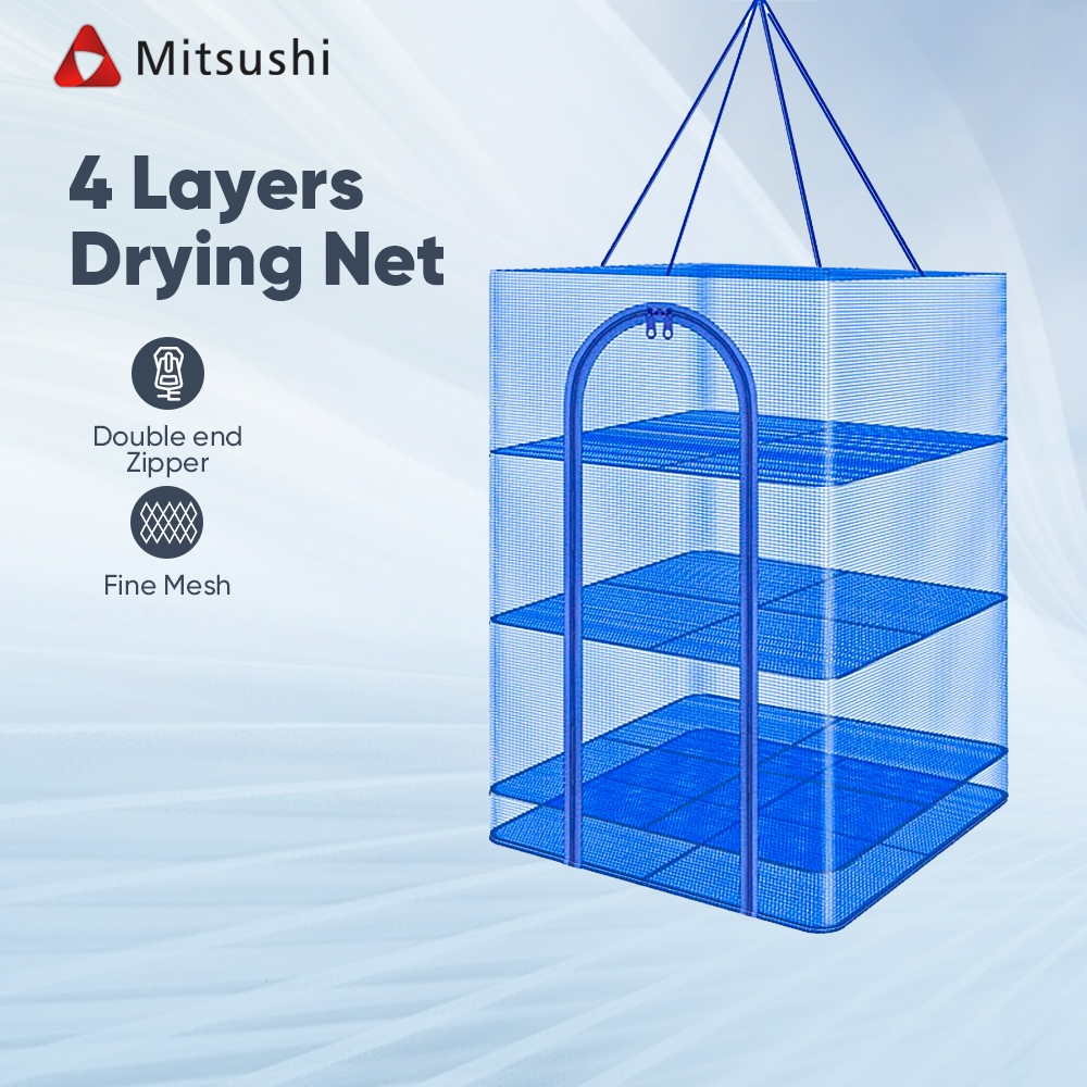 Mitsushi มุ้งตากอาหาร ที่ตากอาหาร พร้อมซิปปิดกันแมลง ตาข่ายตากปลาพับได้ 3ชั้น มีให้เลือก4ขนาด อเนกประสงค์ ราวตากผ้าแขวนจ