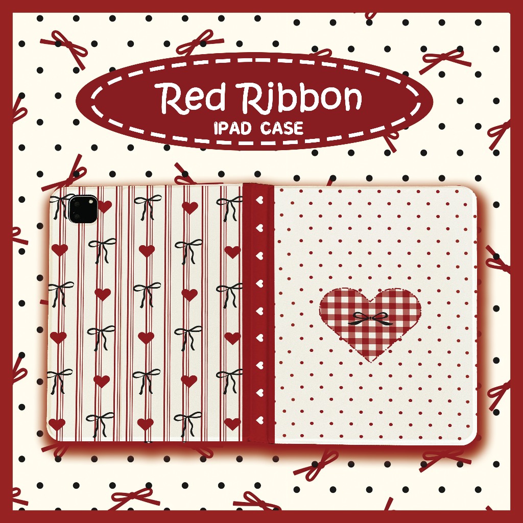 🔥ส่งในพื้นที่🔥เคสไอแพด Red ribbon Gen9 10.2 Air5 เคส iPad heart Gen11 Air8 Case iPad มีที่เก็บปากกา