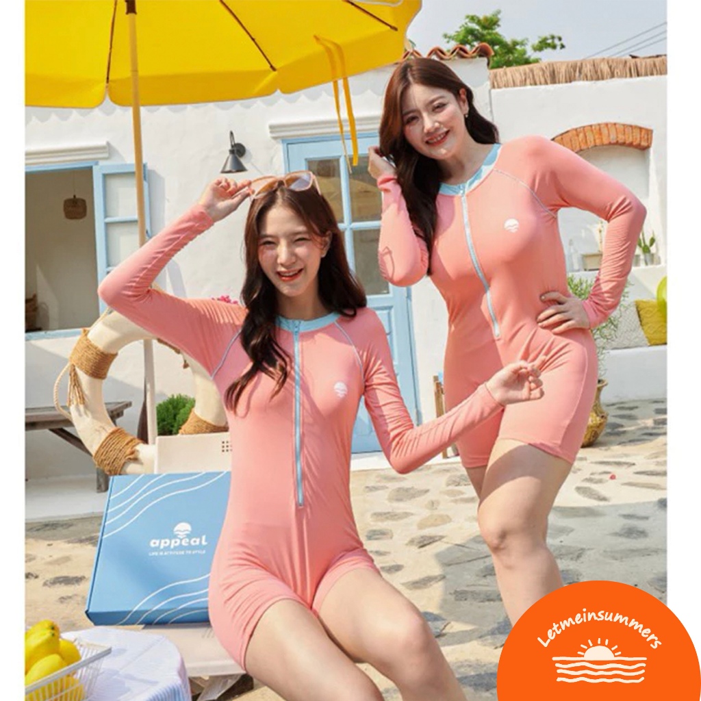 🌈Letmeinsummers🌈 APPEAL☀️🌊 บอดี้สูทว่ายน้ำแขนยาวขาสั้น ผ้าอย่างดี มีฟองน้ำยืดหยุ่นดี กันแสงแดด UV P097