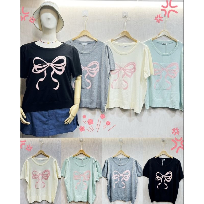 บิ๊กไซร์ เสื้อไหมพรมผ้าไม่หนา โบว์ชมพู หน้าผ้า46-60ยาว26 ทักแชทสอบถามสินค้าก่อนสั่งซื้อนะคะ