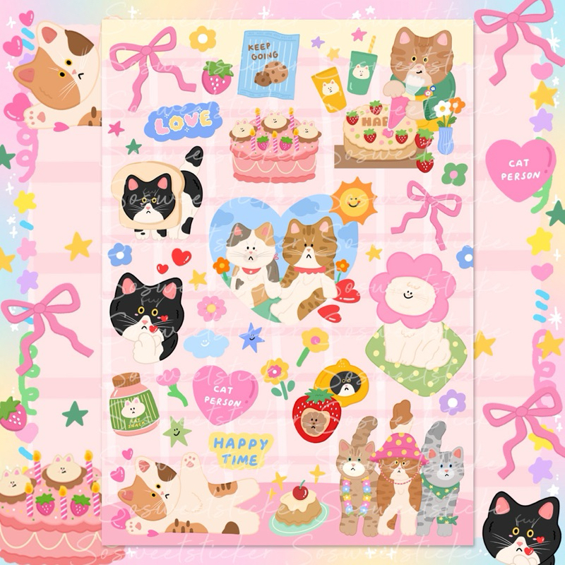 Sticker PVC ___ รวม ลายแมว Dicut ขนาด A6 กันน้ำ