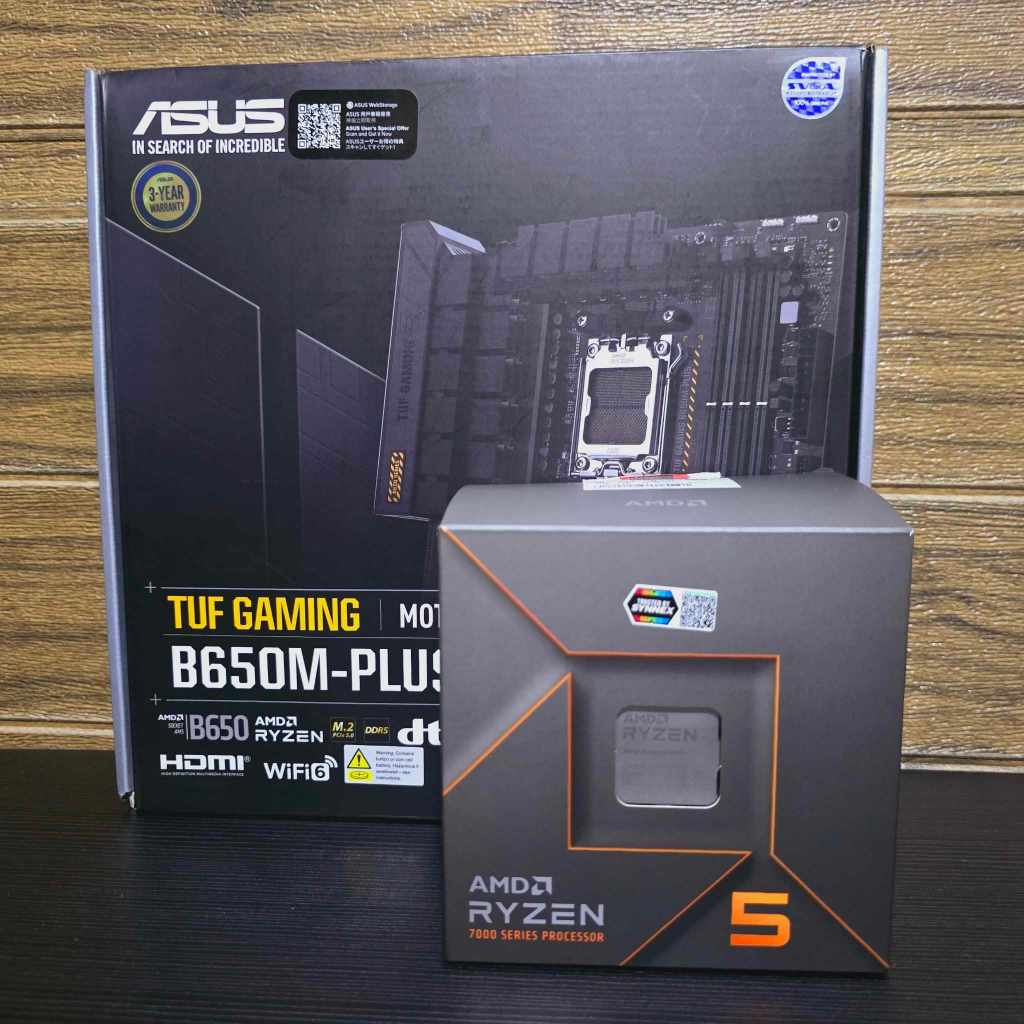 CPU AMD RYZEN 5 7600 6C/12T + ASUS TUF GAMING B650M -PLUS WIFI (DDR5) (AM5) (M-ATX) มือ2สภาพดี ครบกล