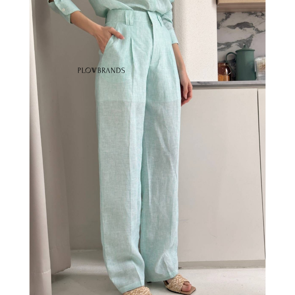 PLOWBRANDS - PL0002 กางเกงขายาวลินิน กางเกงทรงบอย Masculine pant (รวมสี)