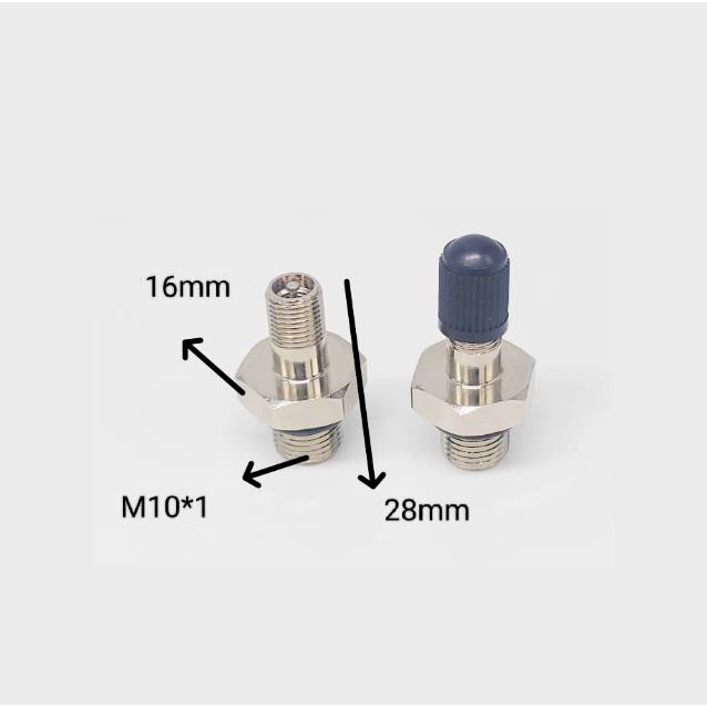 จุ๊บเติมลมมอไซค์สีเงิน รุ่นฐานกว้าง 16 มิล ขนาด M10x1 พร้อมฝาโลหะ