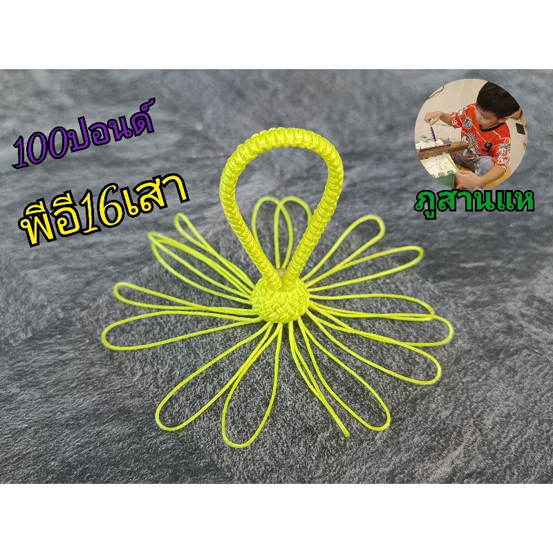 จอมแหดอกบัวสายพีอี16เสาสีเหลือง สาย100ปอนด์