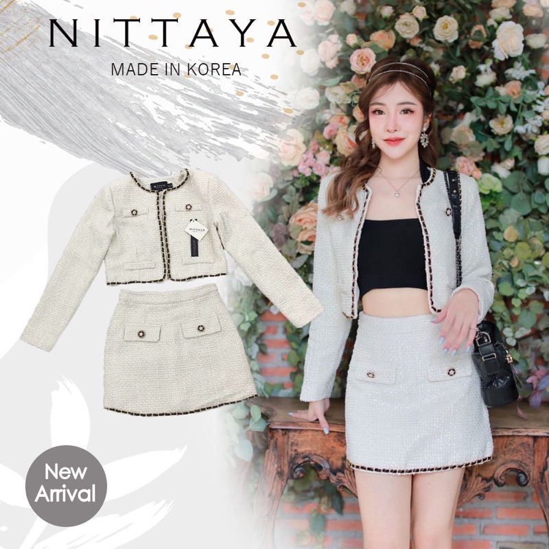 set nittaya ทวิตสีขาว เสื้อคลุม/กระโปรง